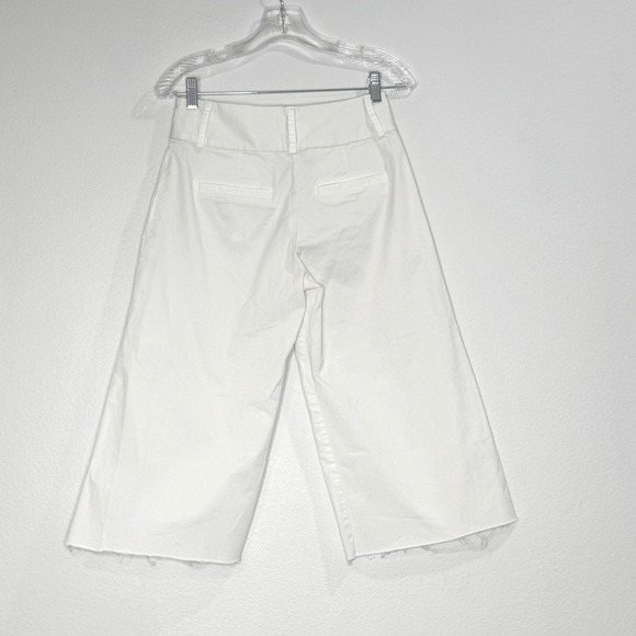 NILI LOTAN Wide Leg Cropped Pants 00 Ivory High Waist Raw Hem - Picture 5 of 8